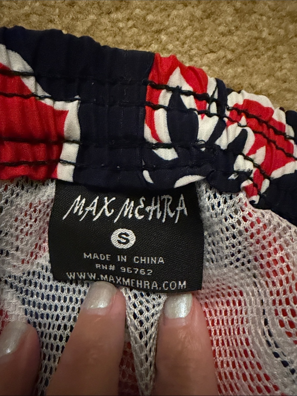 MaxMehra Men’s Swim Trunks in Navy, Red, White
